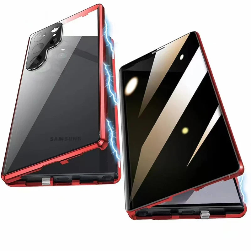 Anti Peeping Metal Phone Case For Samsung Galaxy S25 S24 S23 S26 Ultra Plus 360 Degree Privacy Protection Magnetic Phone Cov