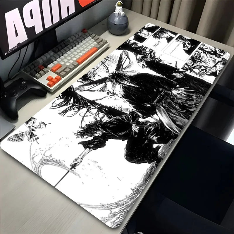 Samurai Black And White Anime Mousepad Gamer Keyboard Large Mouse Pad Gaming Accessories Desk Mat Sword Non-slip Laptop Carpet