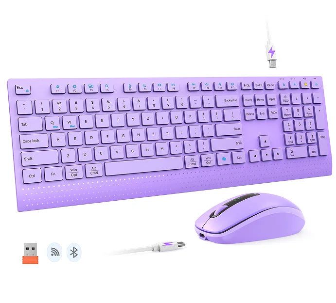 2.4G/Bluetooth Dual-Mode Wireless Keyboard And Mouse Combo,Full-Size Rechargeable Keyboard Mouse Set For Windows PC Office Work