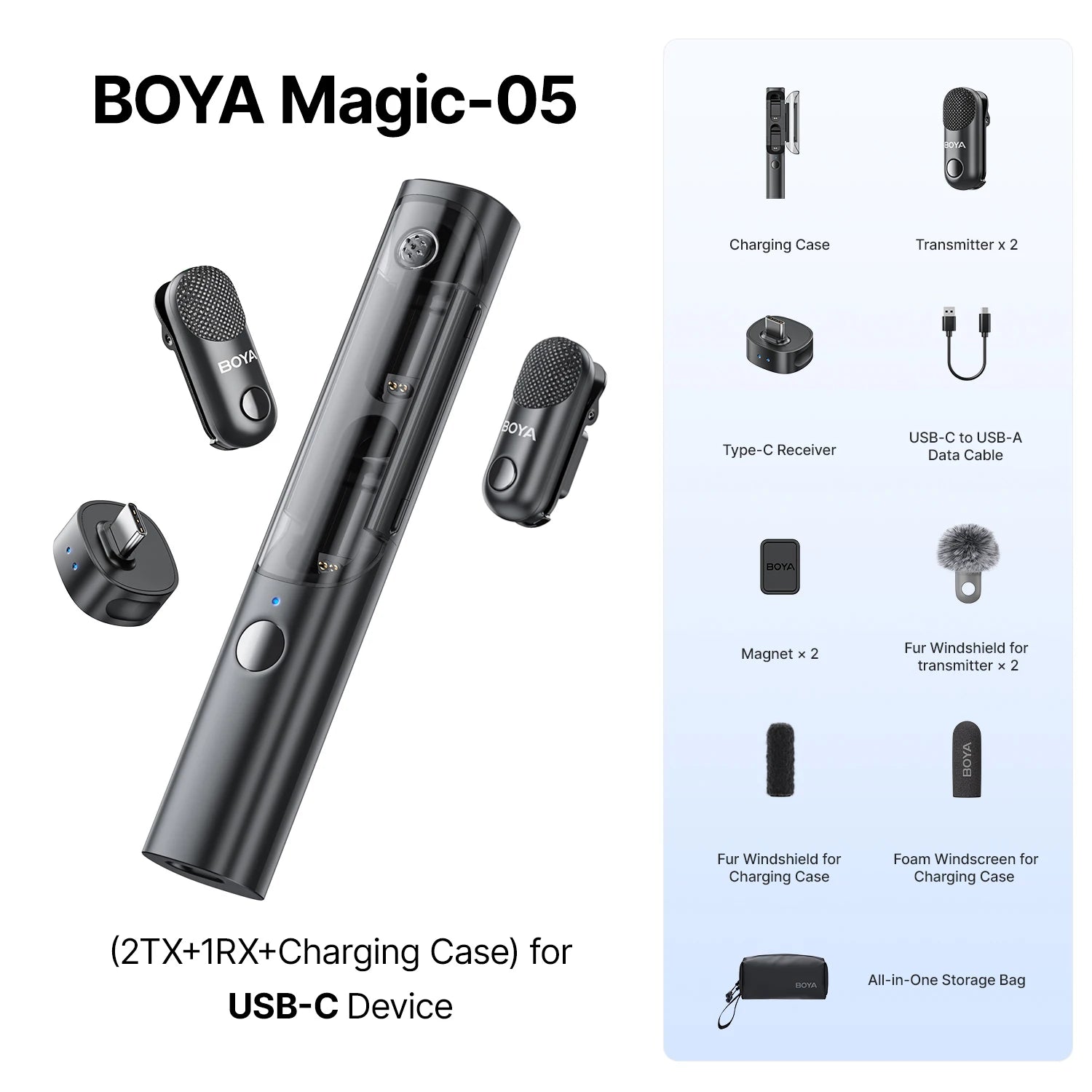 BOYA BOYA Magic Wireless Lavalier Microphone 4 Forms in 1 Mic for iPhone Android USB-C Phone Camera for Interview Live Streaming