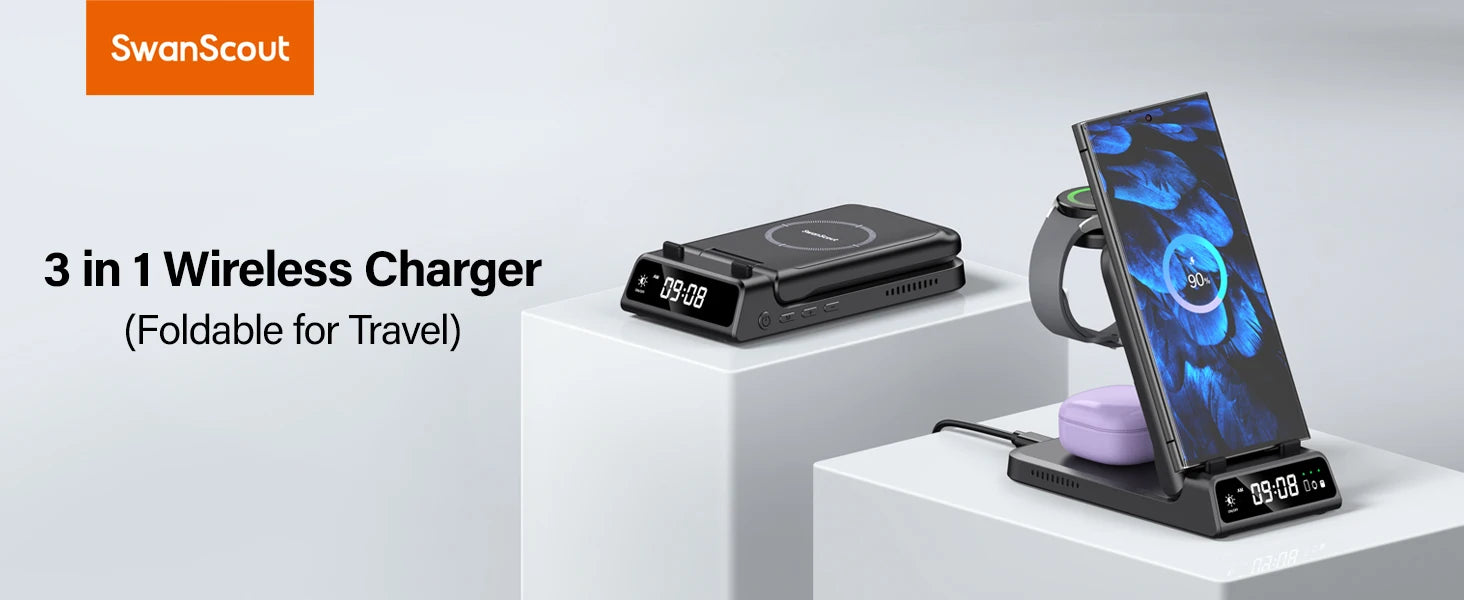 SwanScout 703S Wireless Charger for Samsung S25 Ultra S24 Z Fold 7 Z Flip 7 Charging Station for Galaxy Watch 8 7 for Buds 3 pro