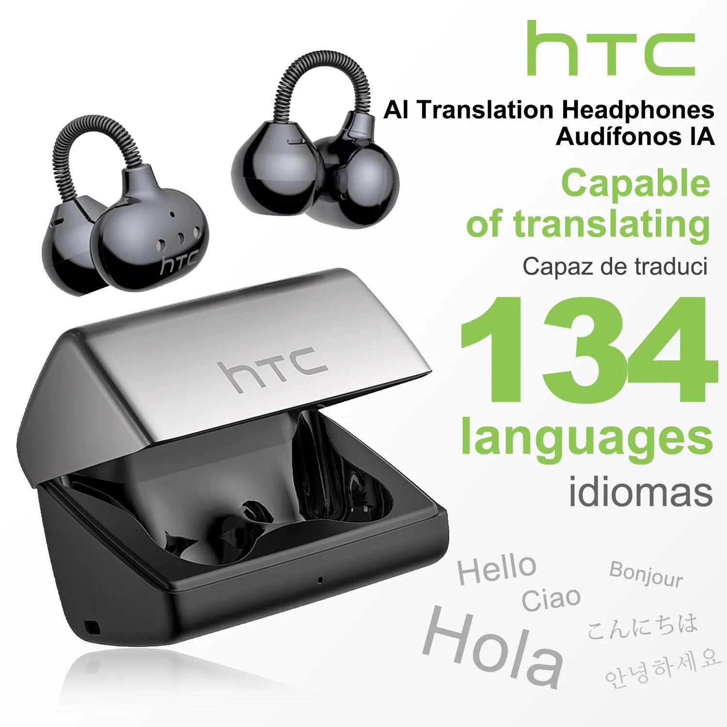 [AI Translator Earbuds] HTC NE67 Bluetooth V6.0 Earphones Portable Wireless headphones Comfort Earclip with a hanging chain