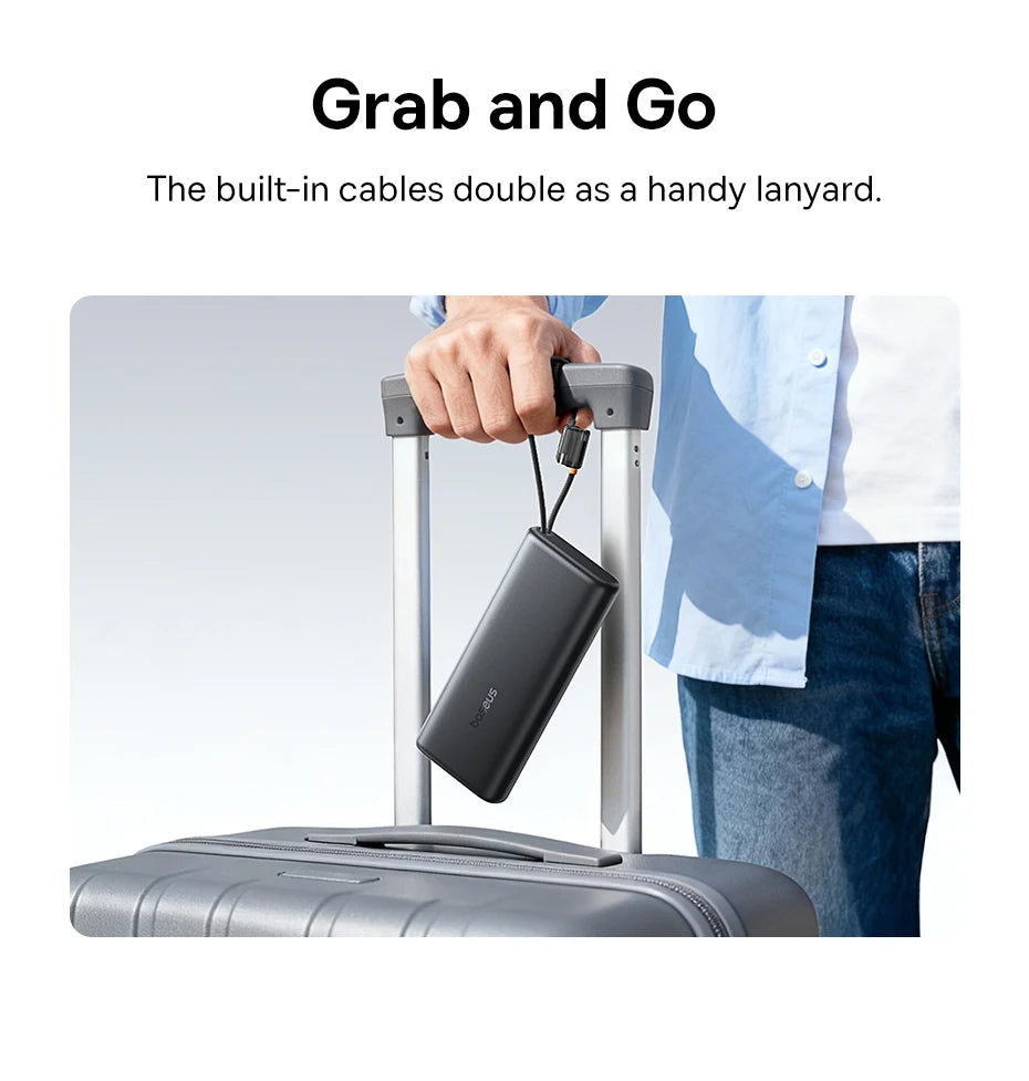 Baseus 145W Power Bank 25000mAh Fast Charging Built-In Type-C Cable Portable Battery Charger for iPhone Samsung MacBook Tablet