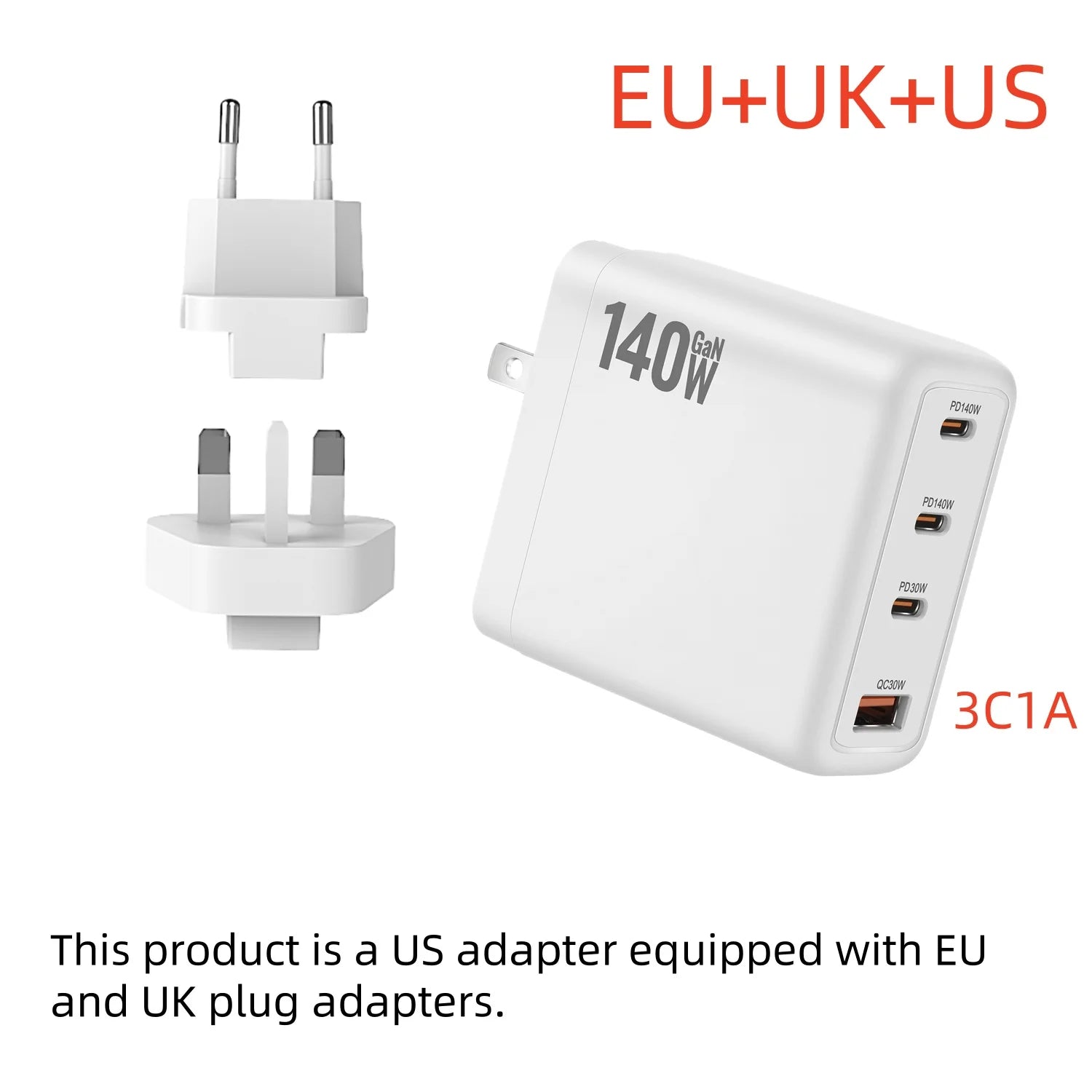 New 140W Multi-Port GaN Charger PD3.1 3C1A Super Fast Charging Head Compact Portable for Mobile Phones