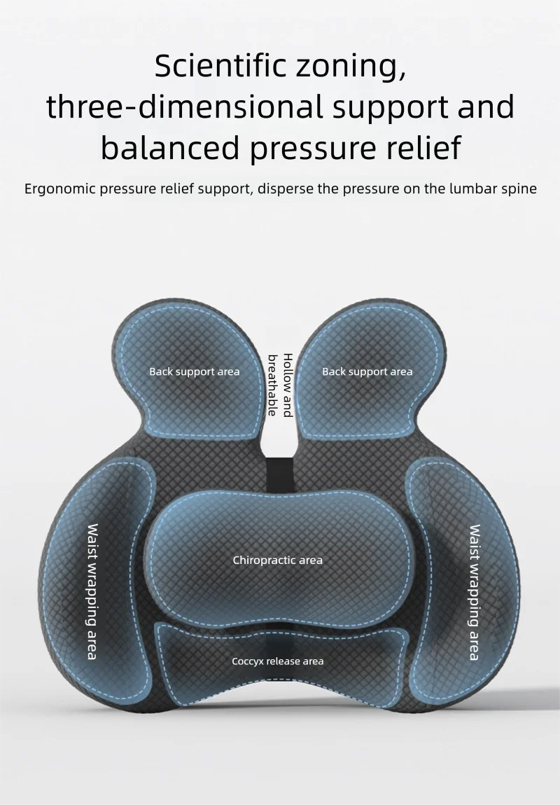 Office Cushion Chair Sitting Waist Support Cushion Seat Backrest Ergonomic Memory Cotton Hemorrhoid Artifact Student Ass Cushion