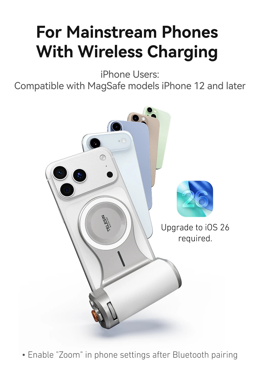 TELESIN Magnetic Phone Camera Shoot Hand Grip 3200Mha Powerbank Wireless Charging Phone Holder Shooting Aid for Iphone Andriod