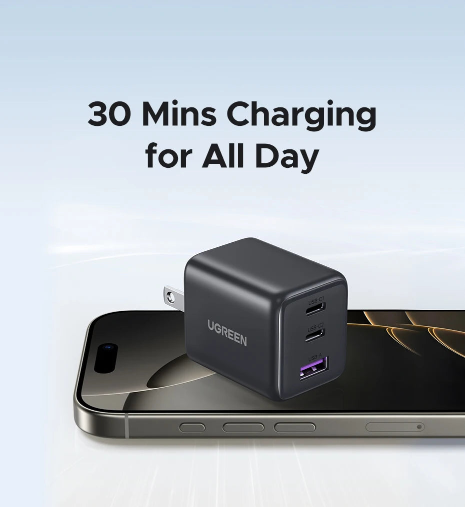 【US Plug】UGREEN 30W GaN Charger Mini PD 3.0 USB C Phone Charger For iPhone 17 16 15 Pro Max Samsung S25 Xiaomi Tablet iPad Air
