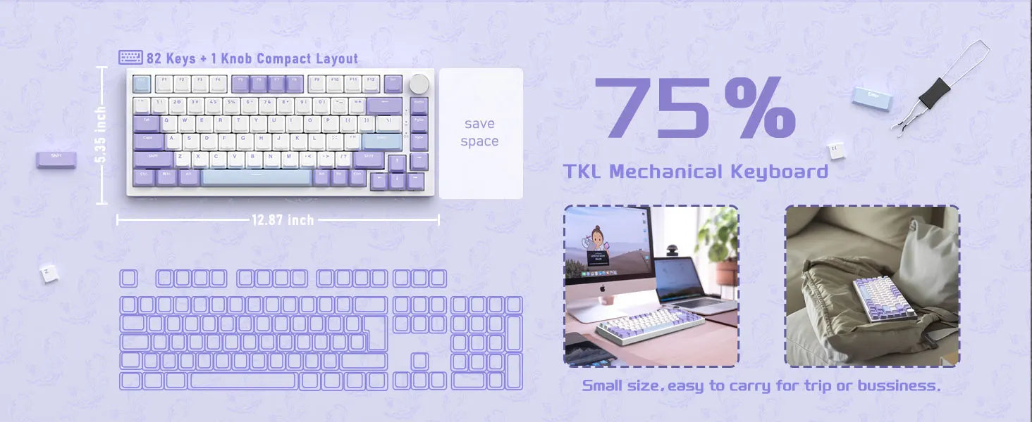 A.JAZZ AK820 Hot Swappable Mechanical Keyboard,75% TKL RGB Backlit Wired Gaming Keyboard with Knob Control,Poron Foam