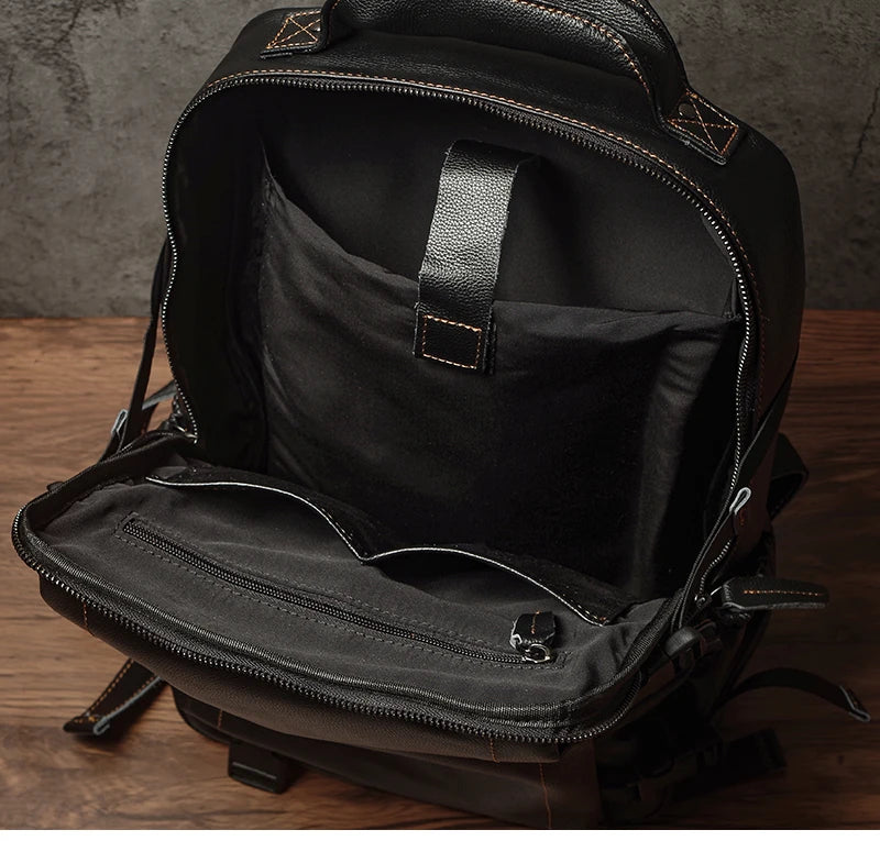 NUKA Men Top Grain Leather Backpack 15 Inch Laptop Bag For Daily Commute Travel Outdoor Hiking Genuine Leather Durable Rucksack