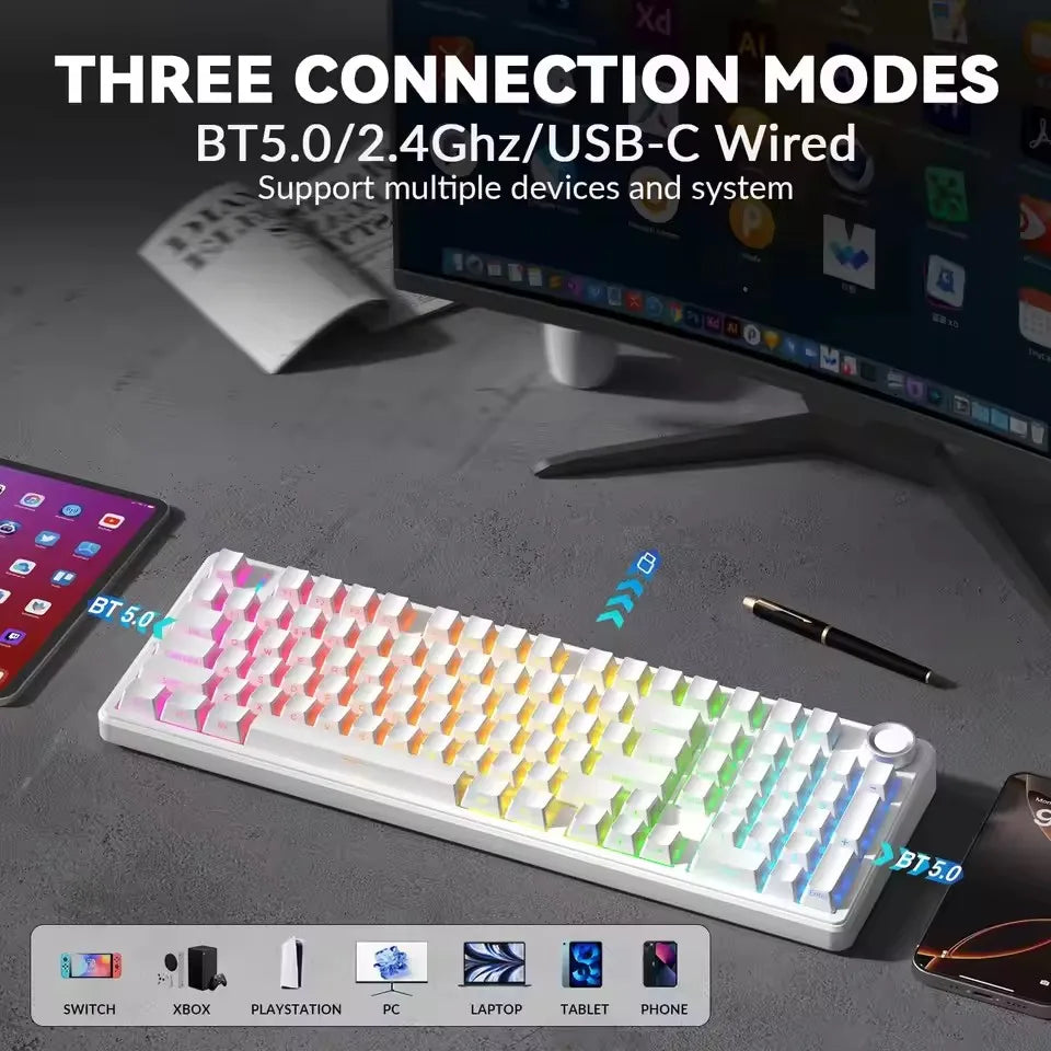 AULA F99 Pro Silent Mechanical Keyboard 2.4G Wireless PBT Keycap Hot-Swappable RGB Backlit Translucent Sided Engraved Keyboard