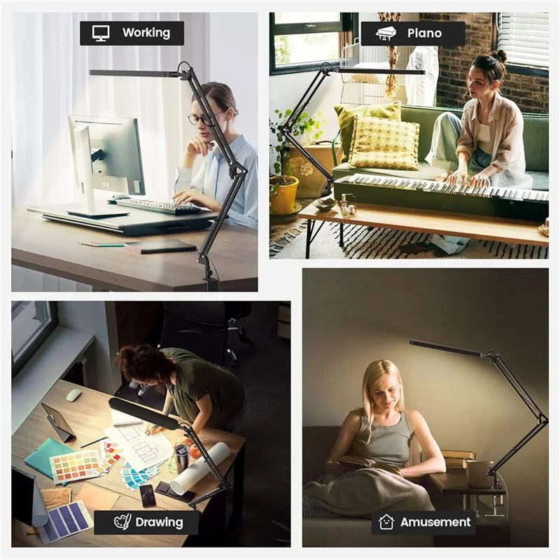 LED Desk Lamp for Home,Reading,Adjustable Eye-Caring Desk Light with Clamp, 3 Color Modes,10 Brightness Table Lamps