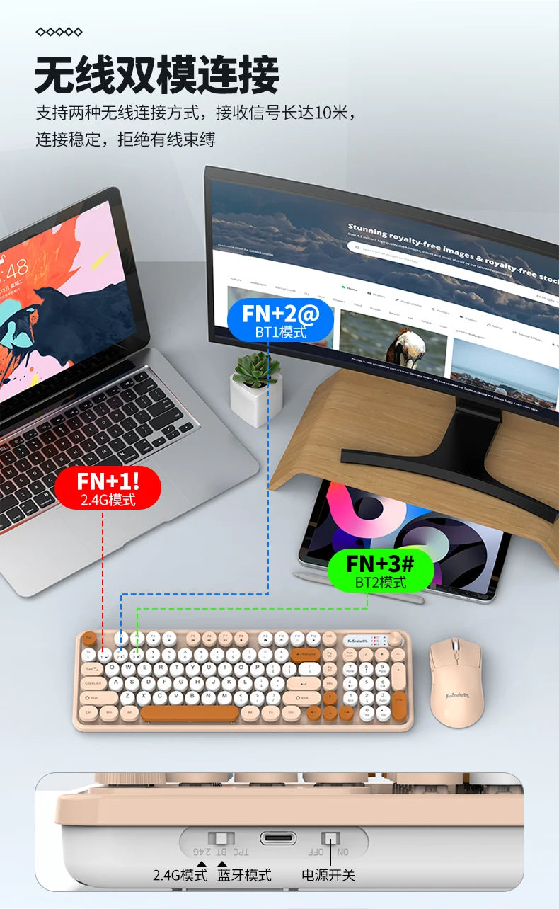 K-snake Wk300 Bluetooth wireless keyboard and mouse set punk keycap mute with volume knob computer office universal