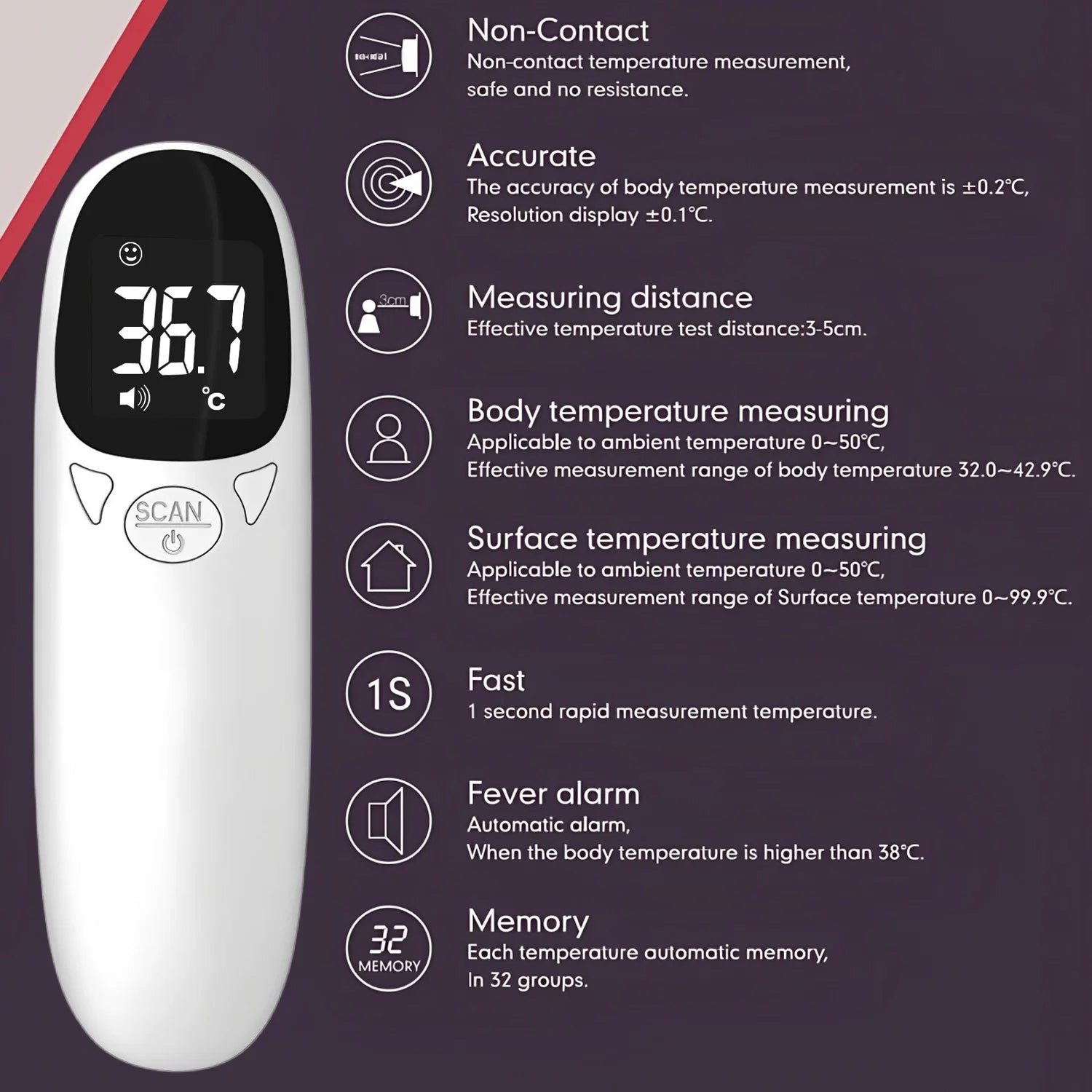 LCD Display Infrared Forehead Thermometer Fast Measure ℃/℉ IR Body Thermometer for PET Fever Detection