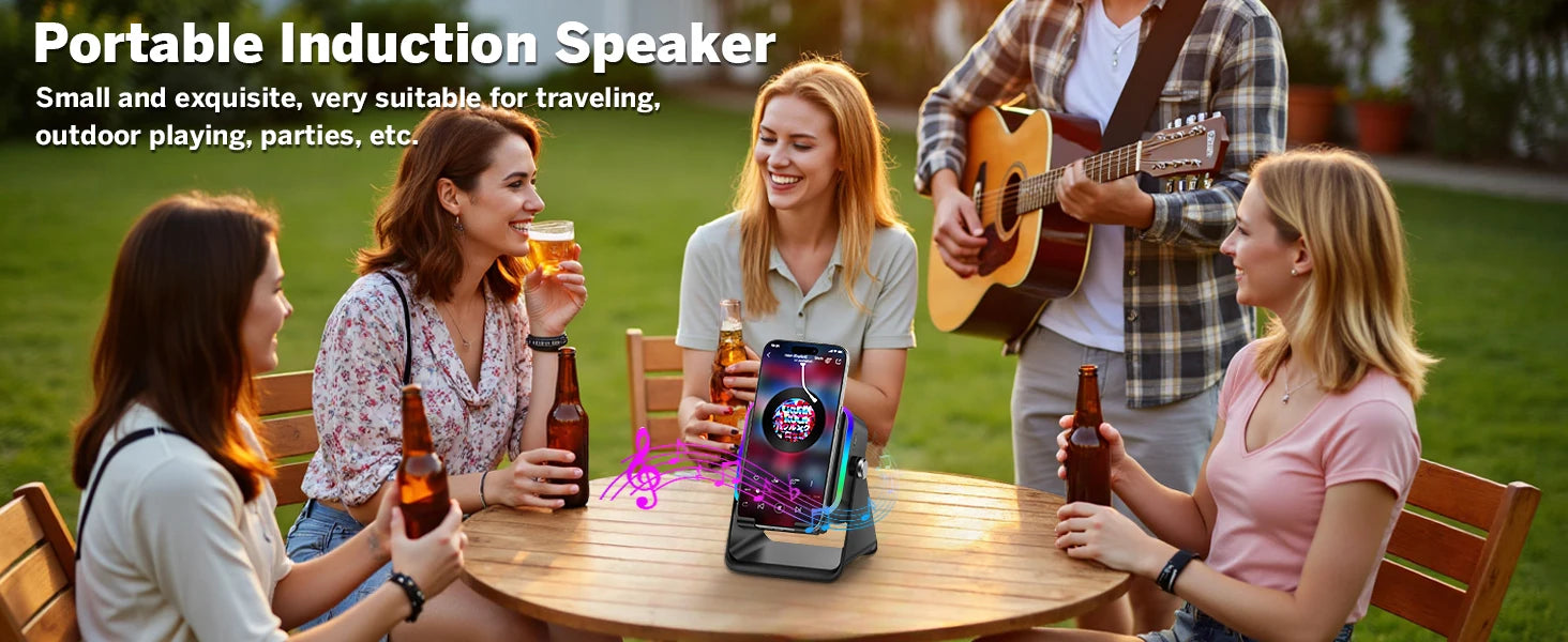 5 in 1 Wireless Induction Speaker with RGB Lights HIFI Sound Portable Bluetooth Phone Holder 8 Modes Auto-Induction Christmas Gift