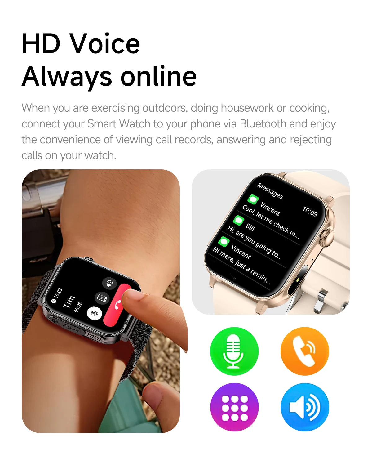 2025 New Smart Watch Men Women Type-C Charging Heart Rate LED Flashlight Bluetooth Call IP68 Waterproof SmartWatch for Android