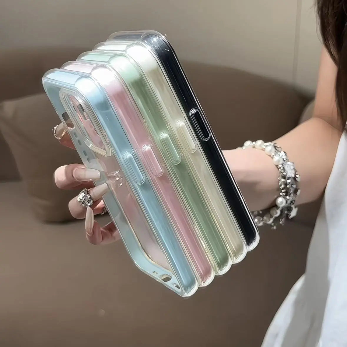 Luxury Candy Color Frame Clear Back Phone Case For iPhone 17 16 15 14 13 12 Pro Max 11 16PLUS 17 Acrylic Shockproof Bumper Cover