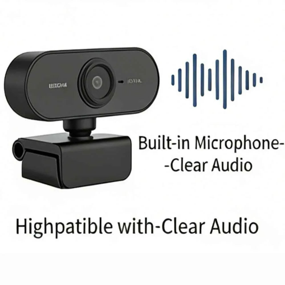 USB Webcam with Built-in Microphone, Plug and Play PC Camera 360° Rotatable for Video Calls, Zoom, Teams, Streaming