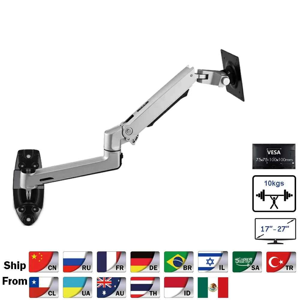 V62W  Wall Mount Aluminum Mechanical Spring Arm Monitor Holder Full Motion LCD LED Monitor Mount Arm Monitor Support