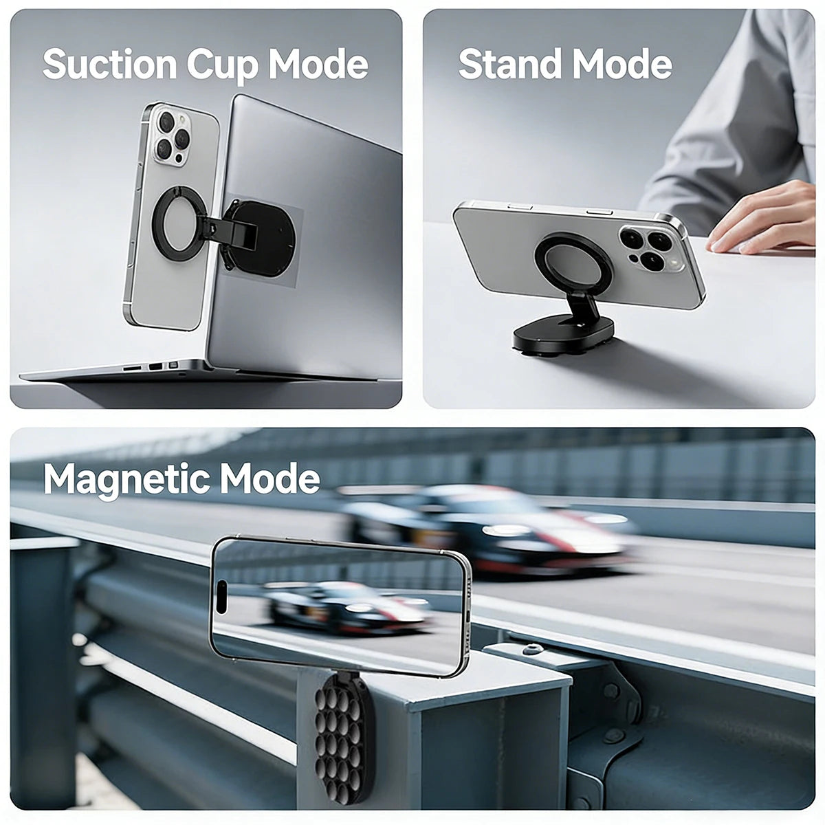 3-in-1 Suction Cup Phone Mount Strong Magnetic Phone Holder Mount with Pull Ring Phone Grip for iPhone/Samsung/Android JR-ZS418