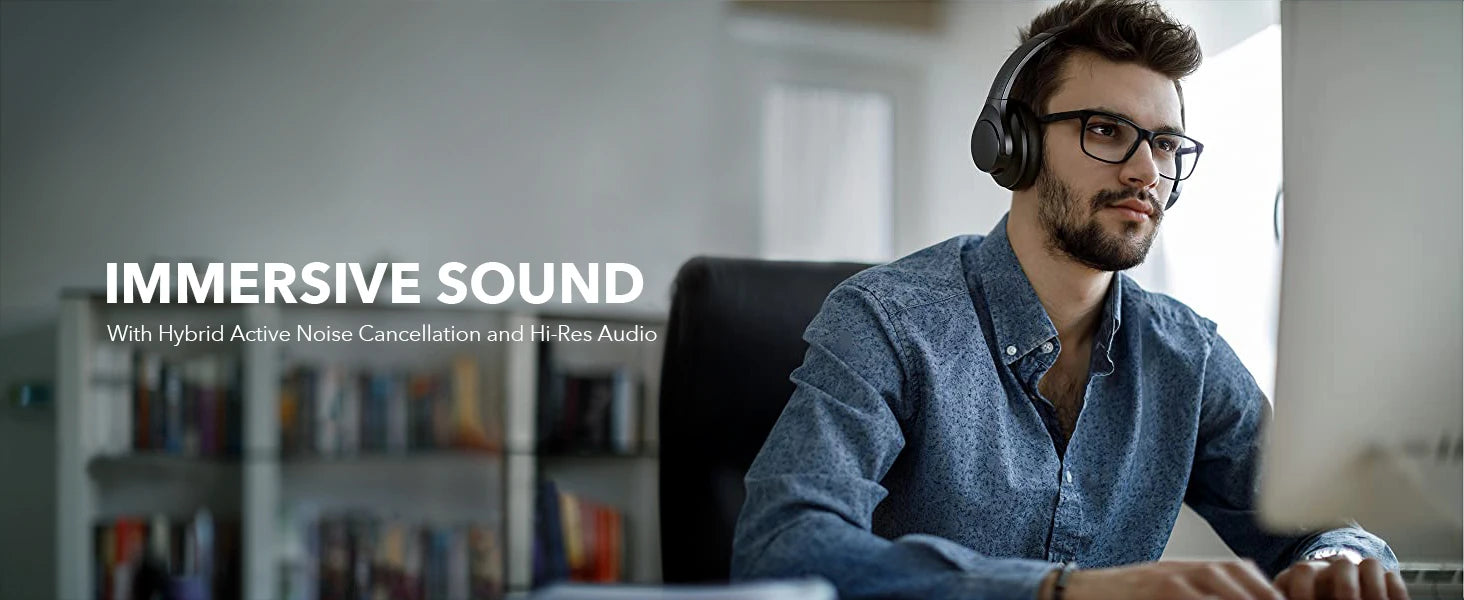 Soundcore Anker Life Q20 Hybrid Active Noise Cancelling, Wireless Over Ear Bluetooth Headphones, 60H Playtime  (Refurbished)