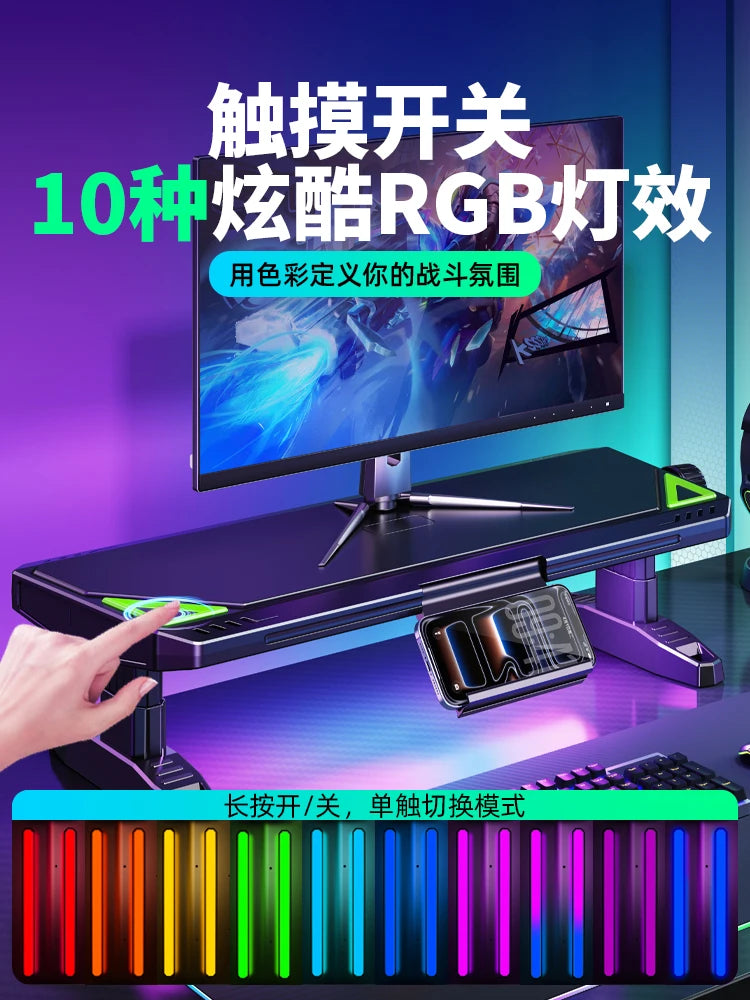 ‌Knob-Adjusted Monitor Riser, Ergonomic Dual USB Stand, Elevated Desktop Platform, Keyboard Storage Organizer Solution