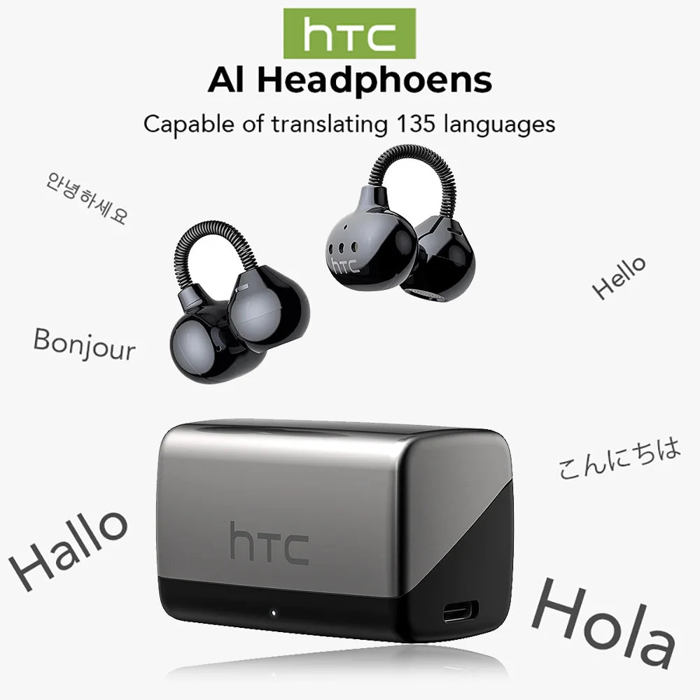 [AI Translator Earbuds] HTC NE67 Bluetooth V6.0 Earphones Portable Wireless headphones Comfort Earclip with a hanging chain