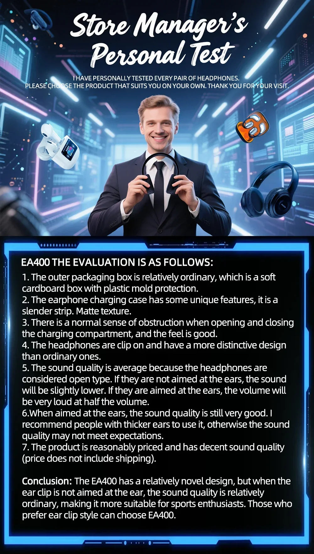 Lenovo EA400 OWS Wireless Bluetooth Earphones Noise Reduction Gaming Headphones HlFl Sound Quality Ear Clip for Xiaomi Phone