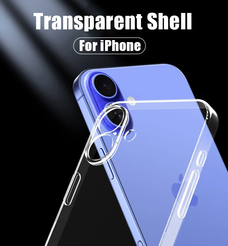 Clear Silicone Phone Case For iPhone 17 16 Pro Max 17 Air 16E Soft Back Cover For iPhone 15 14 11 12 13 Pro Max Mini Plus Case