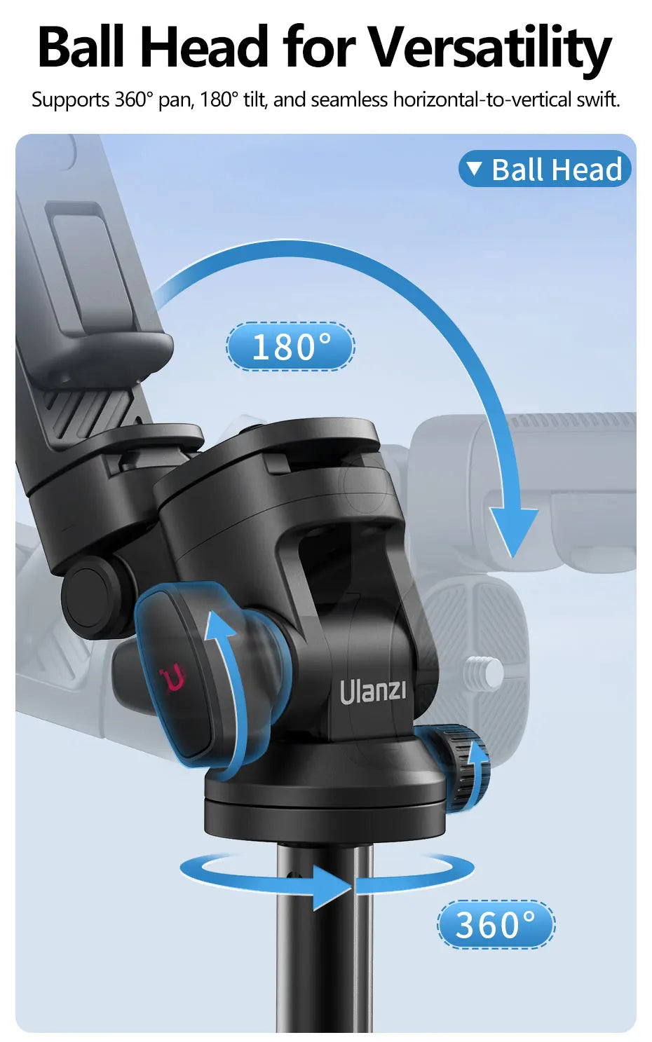 Ulanzi MT-78 1.85M Quick Release Tripod with Remote Phone Holder Cold Shoe Mount 1/4'' for Phone Camera Video Light Flash Mic