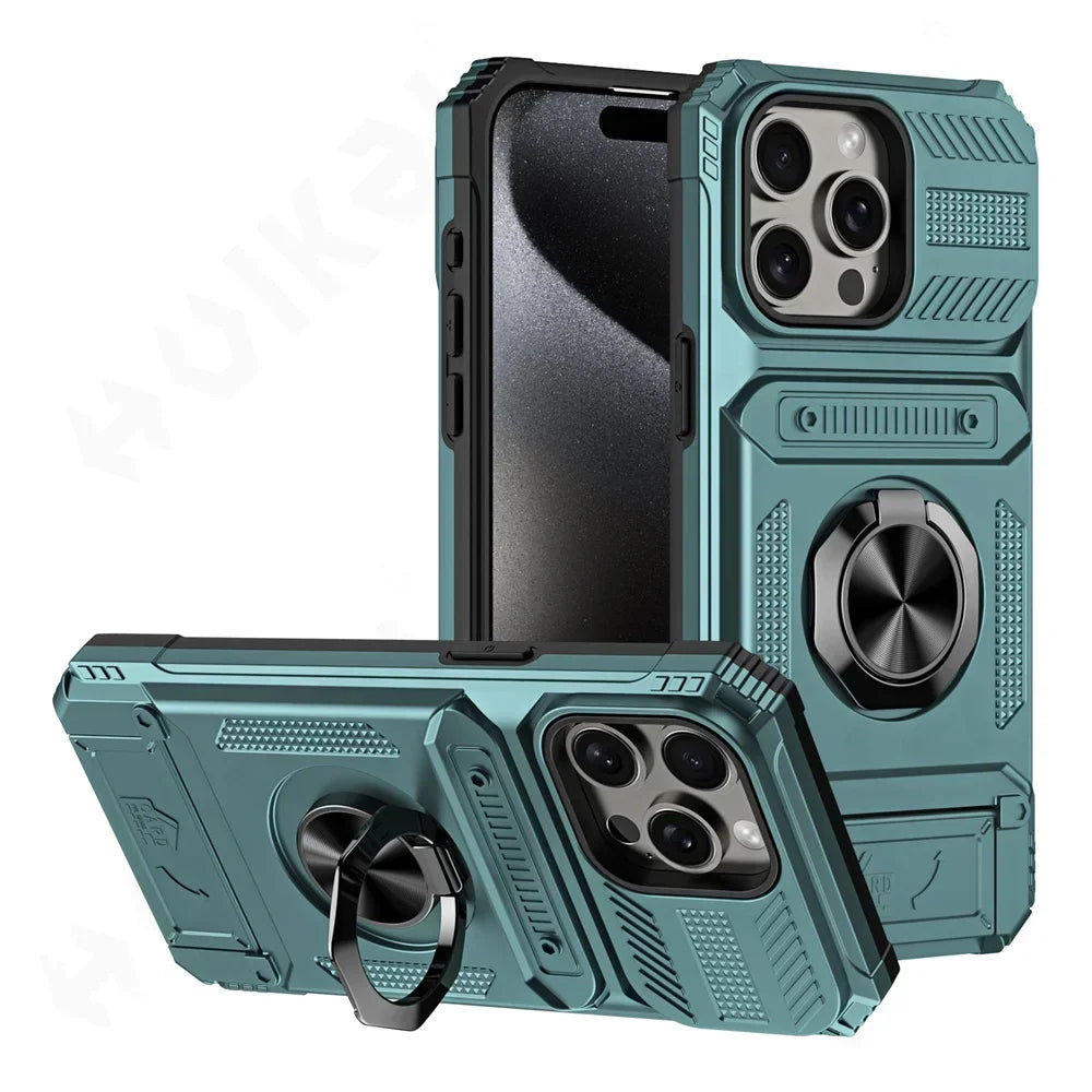 Case For iPhone 11 13 14 15 16 Pro Max 14 15 16 Plus 11 Magnetic Rotated Ring Kickstand Heavy Duty Drop Protection Wallet Cover