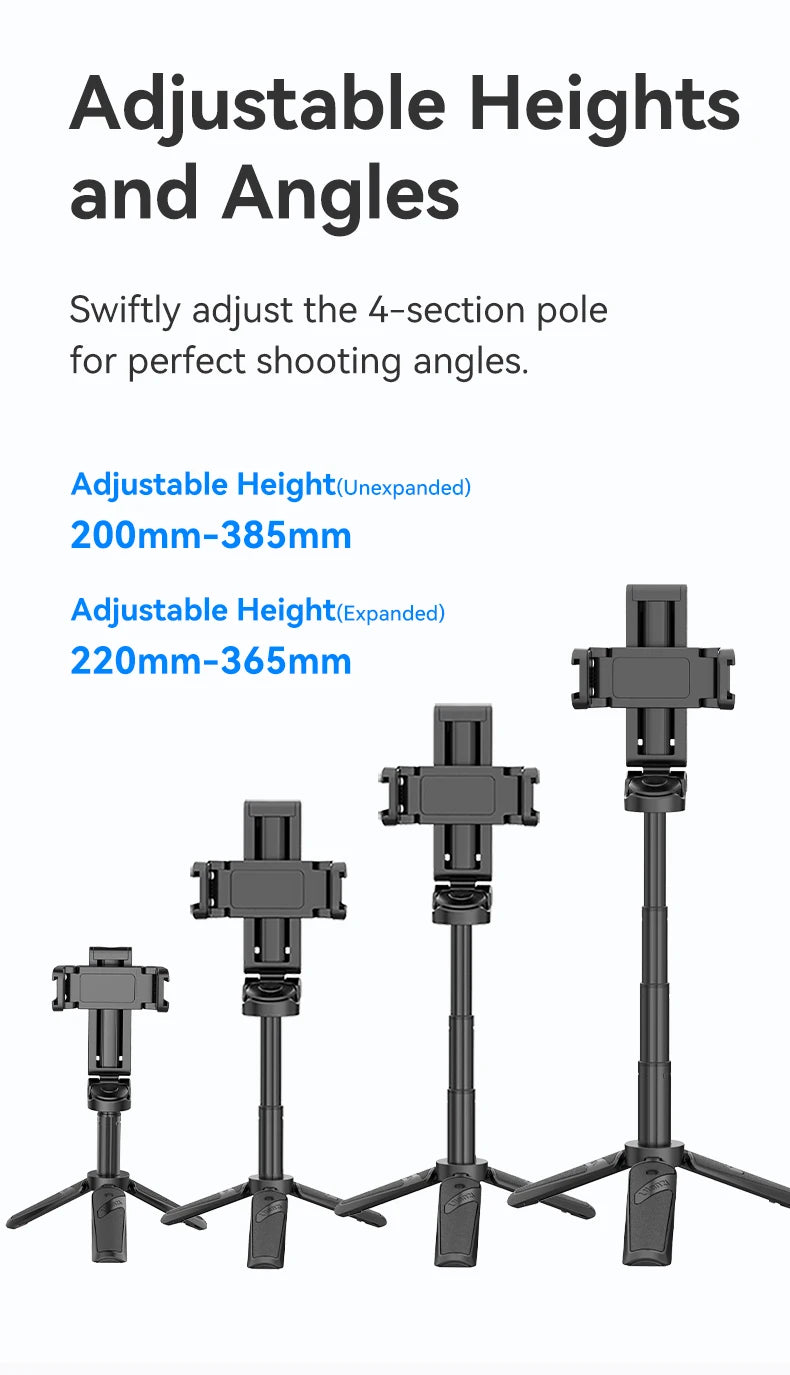 Ulanzi JJ02 Wireless Selfie Tripod With Bluetooth Remote Control Portable Foldable Monopod For Smart Phone Booster Handle Grip