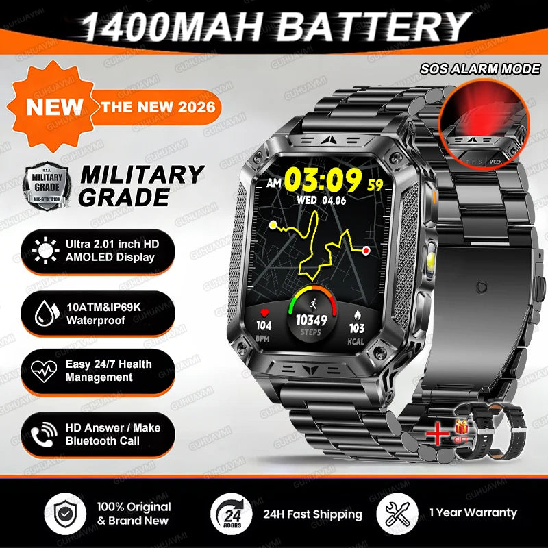 TANK Ultra 2026 1400mAh Military GPS Smart Watch Men 200Day Standby Rugged Tactical Watch 10ATM Diving SOS Satellite Alert Clock