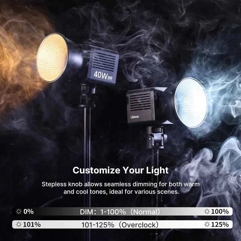 Ulanzi L023 40W pro Video Light Mini Bowens Mount Bi-color 2500-6500K with 3400mAh COB Light for Photography