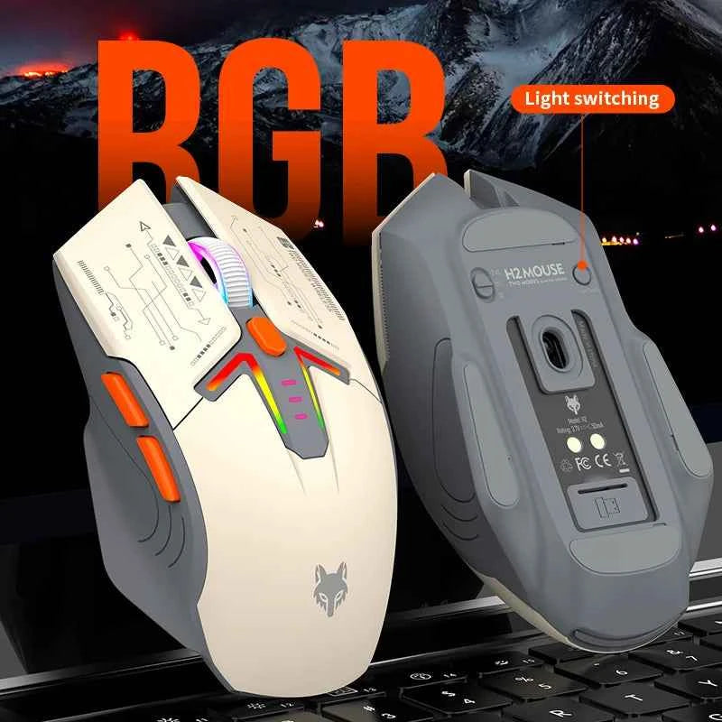 H2 Mouse, lightweight S205, three-mode wireless Bluetooth mouse for gaming, charging, RGB lighting, suitable for