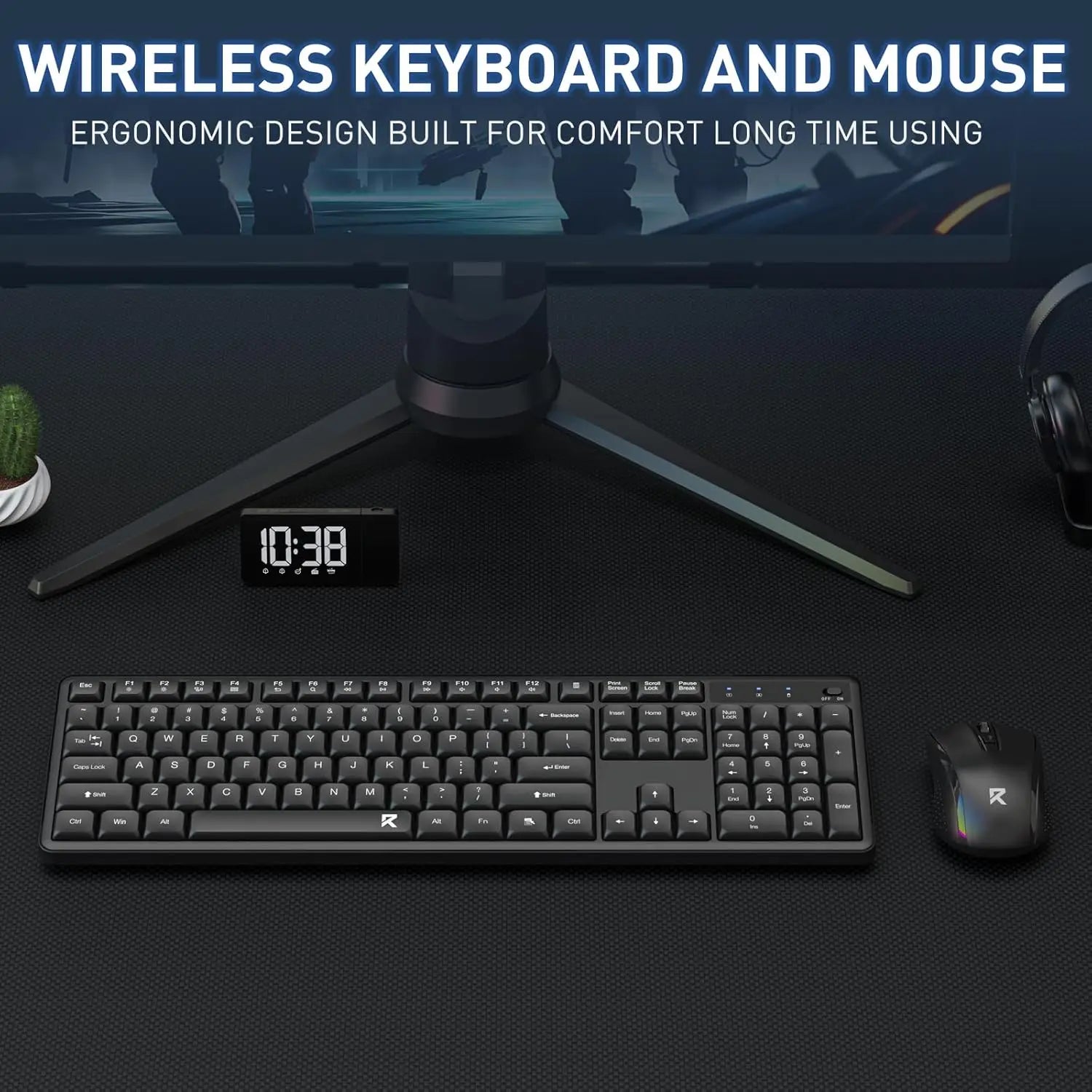 Redragon BS7634 104 Keys Wireless Keyboard And Mouse Combo 2.4Ghz Low-Profile Membrane Keyboard with Low Profile Design