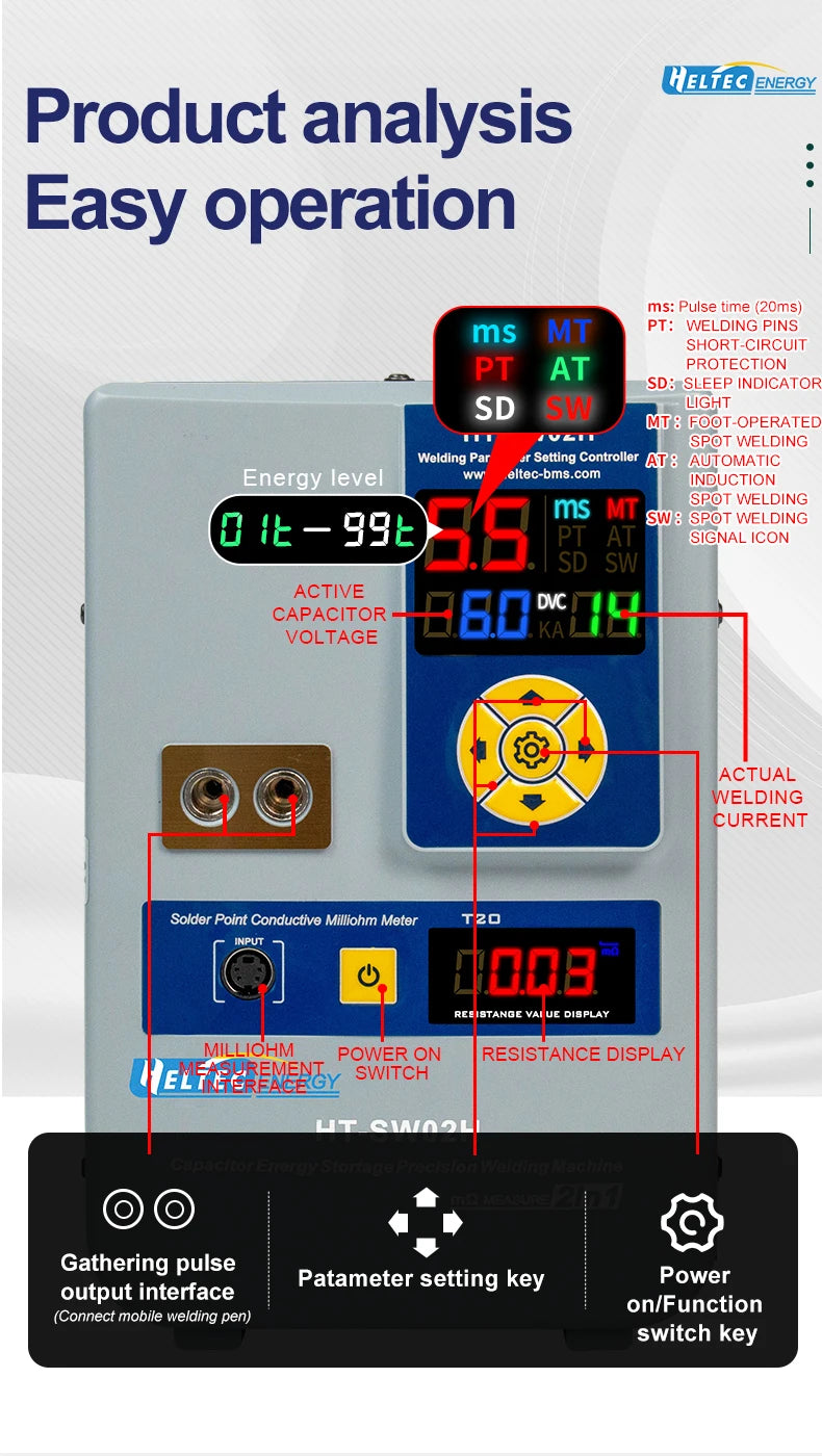 Heltec 21KW 36KW 42KW Capacitor Storage Battery Spot Welding Machine/Portable Small Spot Welder LED Display 0.5mm Thickness