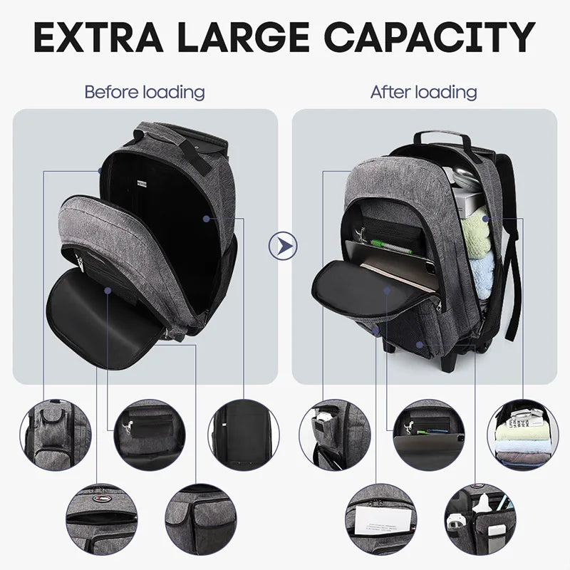 New York XPress 20 inch Travel Backpack With Wheels Hidden Pull Rod Carry On Luggage Weekend Travel Bag For Men Business Trip