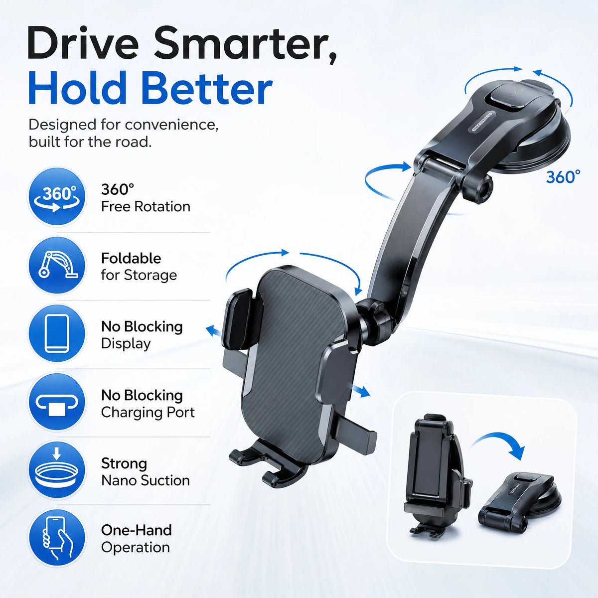 Car Phone Holder – Nano Flexible Silicone, 360° Rotation, Doesn't Block Screen,  Compatible with BlackBerry.
