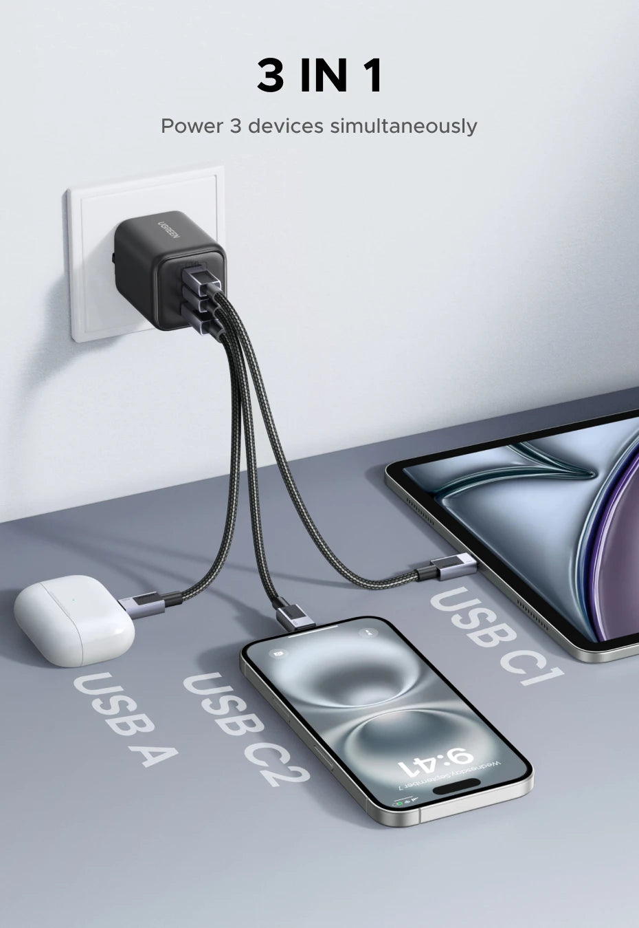 【EU Plug】UGREEN 45W/30W/25W/20W GaN Charger PD3.0 PPS QC3.0 USB C Fast Charger For iPhone 17 16 15 ProMax Samsung S25 iPad Air