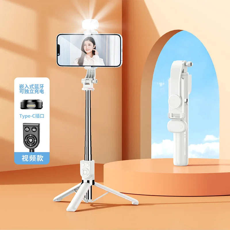 Extendable 1M Bluetooth Selfie Stick with Fill Light and Tripod Stand for Handheld Tk Live Desk Mount