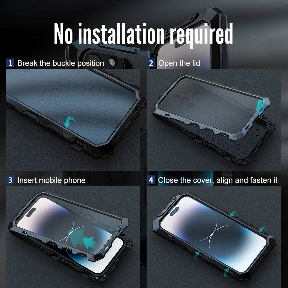 for iPhone 14 Pro Max Case Heavy Duty Protection Armor Metal Aluminum Phone Case for iPhone 14 Pro Max 14 Plus Shockproof Cover