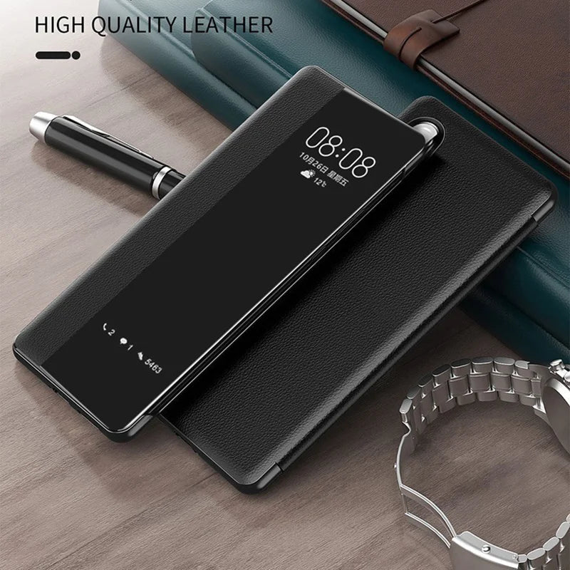 View Windows Case for Samsung Galaxy S26 S25 S24 S23 S22 S21 S20 Note 20 Ultra Plus PU Leather Smart Flip Shockproof Cover Shell