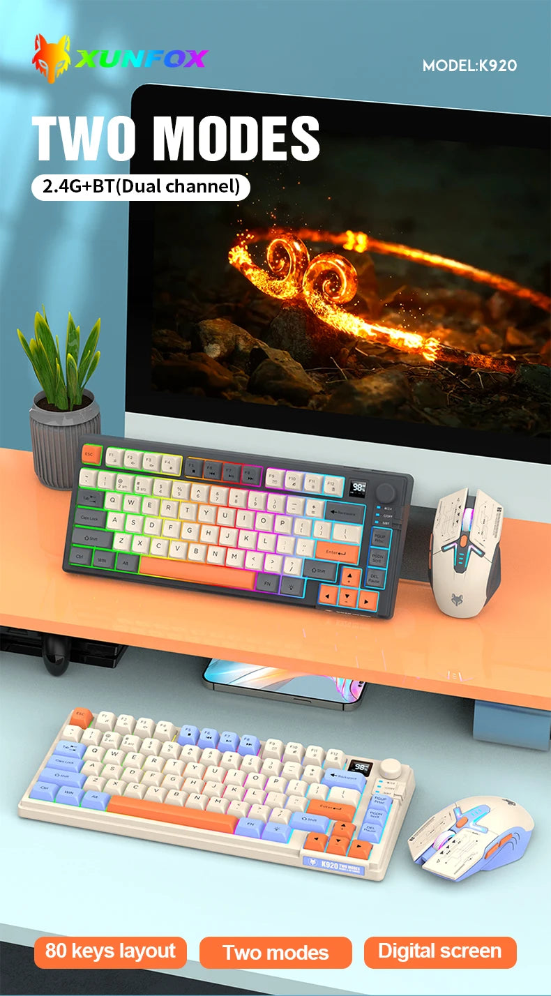 XUNFOX K920Wireless dual-mode Bluetooth keyboard and mouse set game office laptop universal keyboard and mouse