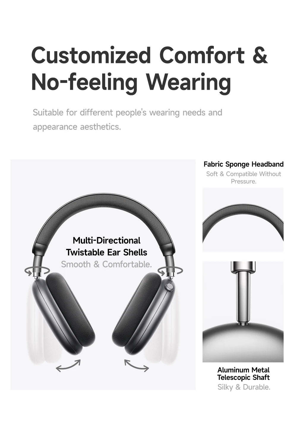 Picun F8 Pro -52dB Adaptive ANC Over Ear Headphone HIFI 3D Spatial Audio Wireless Earphone Bluetooth 6.0 140H Time Headset