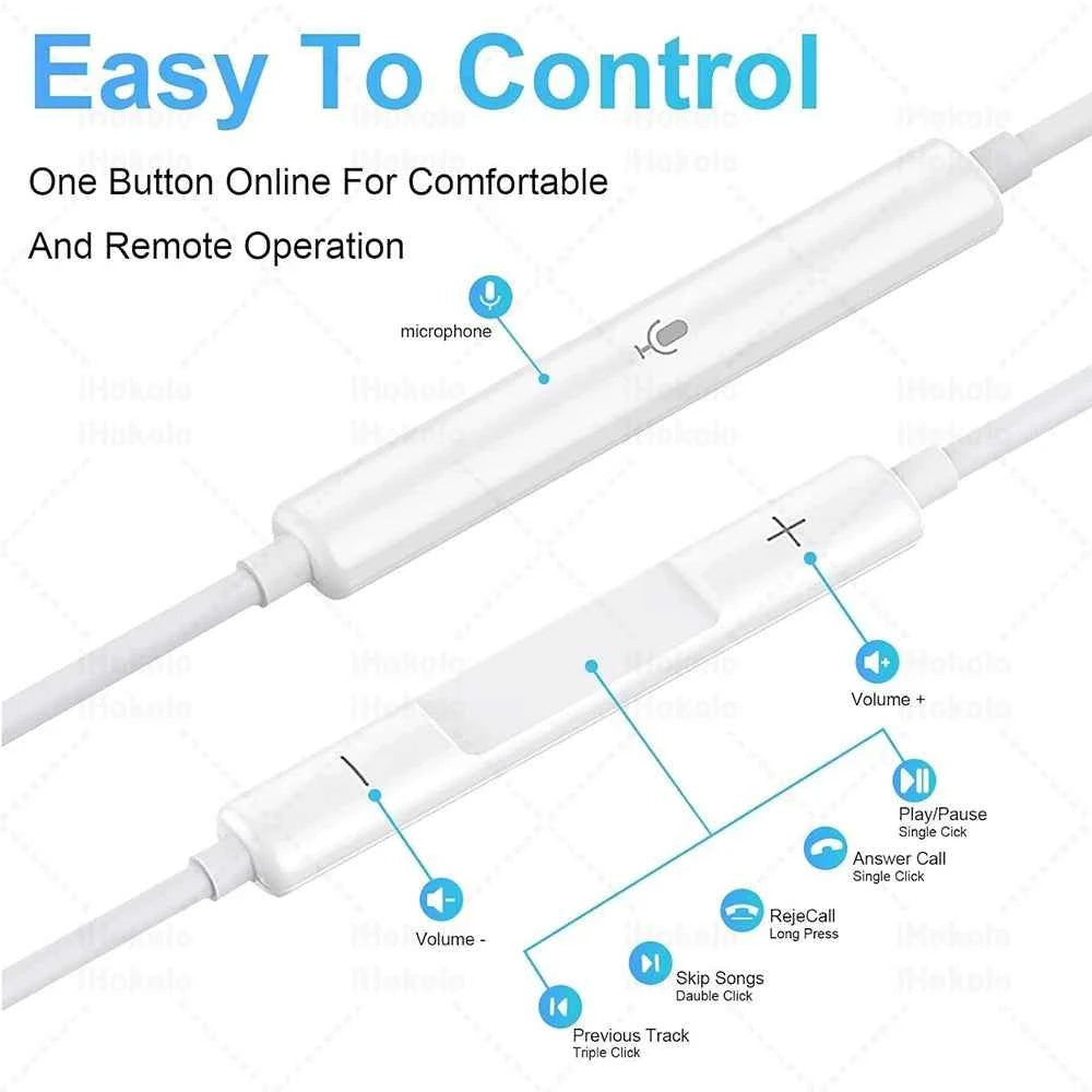 Original Wired Earphones For Apple iPhone 17 16 15 14 13 12 11 Pro Max iPad In-Ear Earbuds For Lightning USB-C 3.5mm Headphones