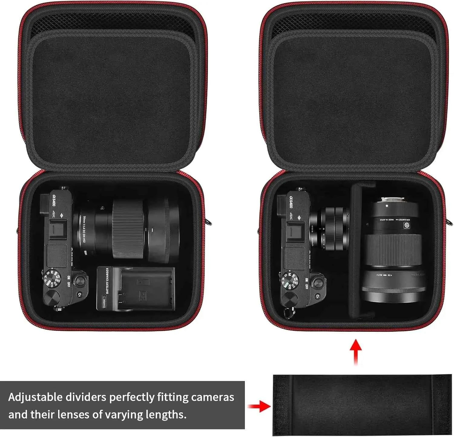 Hard Camera Case for Sony ZV-E10 A6400 A6000 A6100 A6600 A6500 (Medium,Kit Lens Only),Protective Bag with Shoulder Strap & Divid