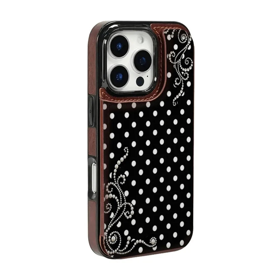 Phone Case: Pearl Polka ,TPU phone case features a pattern  suitable for iPhone 16 Pro Max, 16, 15 Pro, 14 PLUS, 13, 12 series