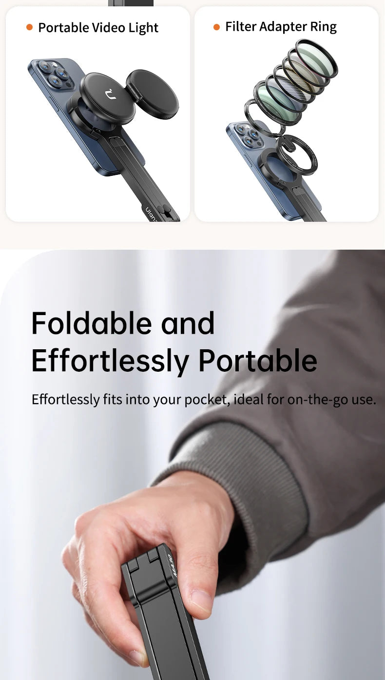 ULANZI MA30 Aluminum Magnetic Phone Tripod Stand Compatible with iPhone 16 Samsung Xiaomi Huawei Vivo OPPO - Mini Bracket for Magsafe Smartphones
