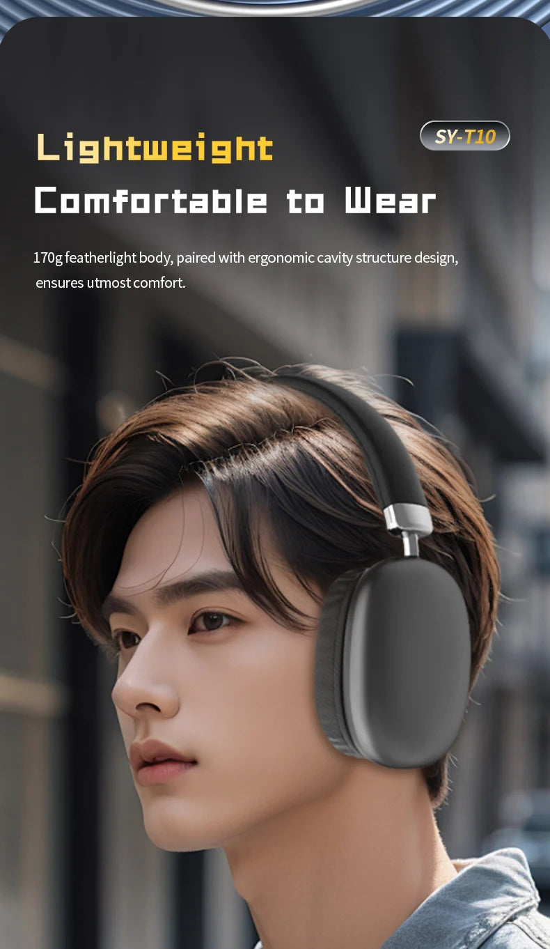 Simple Stylish Foldable Bluetooth Headphones Over Ear HiFi Stereo Wireless Headset Support AUX TF FM For Music Sports
