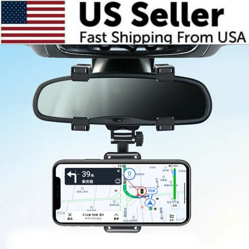 Universal 360 Rotation Car Rear View Mirror Mount Stand GPS Cell Phone Holder,Rearview Mirror Car Phone Mount, 360° Rotatable Universal Cell Phone Holder for All Smartphones Auto Rear Mirror Clip Bracket